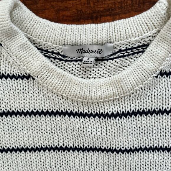 NWT Madewell Puff-Trim Sweater Vest in Stripe Bright Ivory Size Small S - Picture 7 of 9